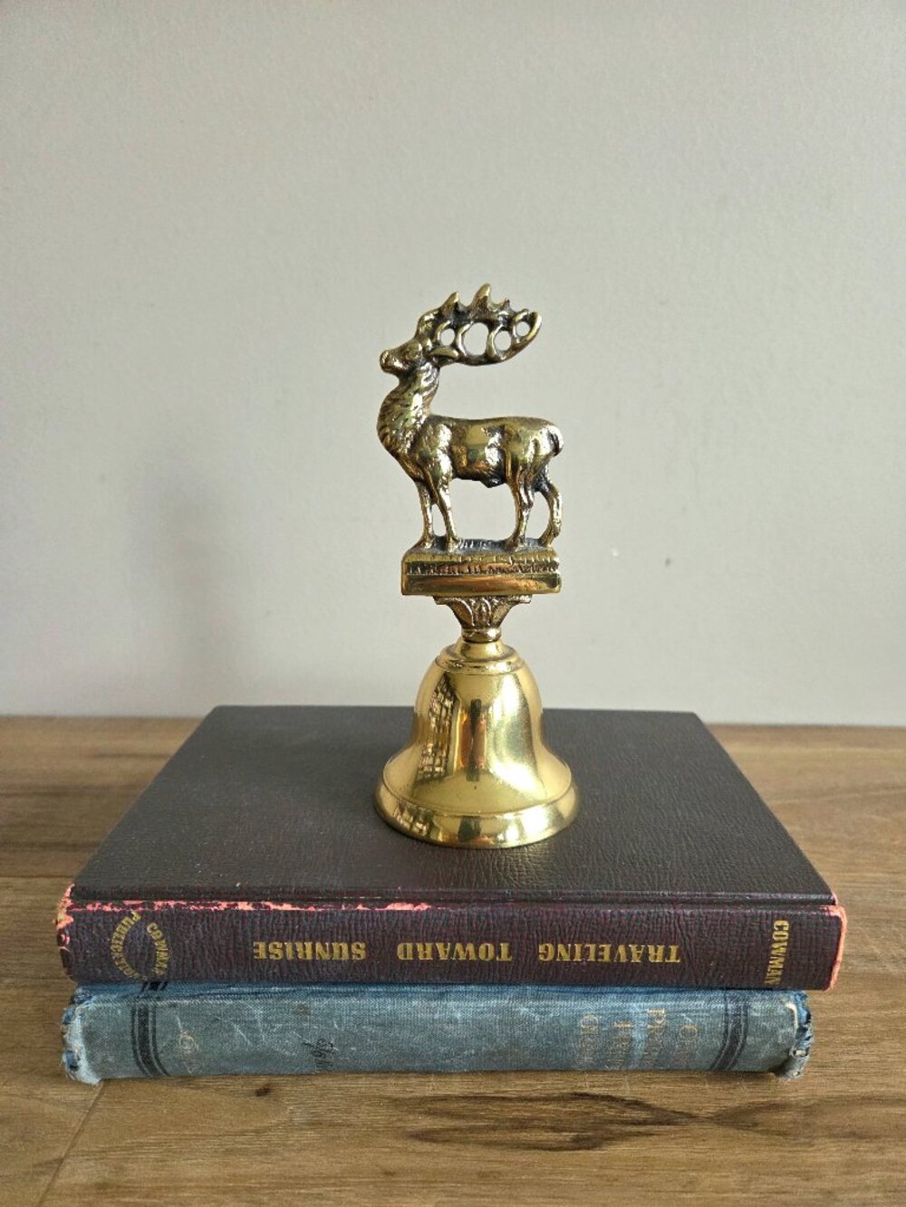 Vintage Brass Dinner Bell with Deer Handle Made In England.